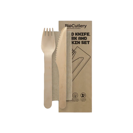 Wooden Fork, Knife and Napkin Set