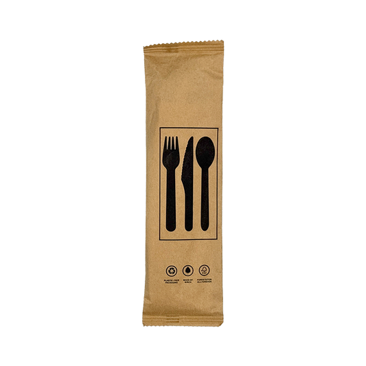 Wooden Fork, Knife, Spoon and Napkin Set