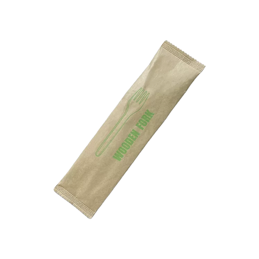 Wooden Fork and Napkin Set